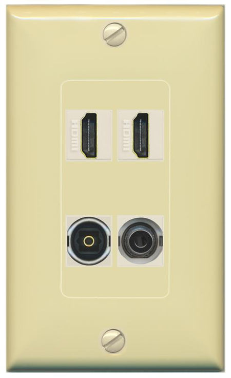 RiteAV 2 Port HDMI 1 Toslink 3.5mm Jack Wall Plate - 1 Gang [Ivory/Ivory]