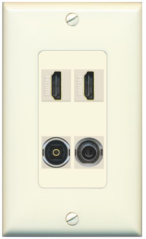 RiteAV 2 Port HDMI 1 Toslink 3.5mm Jack Wall Plate - 1 Gang [Light-Almond]
