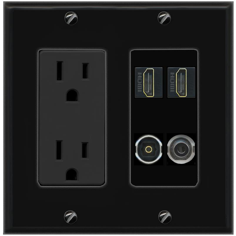 RiteAV 2 Port HDMI 1 Toslink 3.5mm Jack Wall Plate - Outlet [Black/Black]