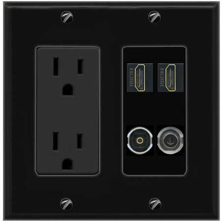 RiteAV 2 Port HDMI 1 Toslink 3.5mm Jack Wall Plate - Outlet [Black/Black]