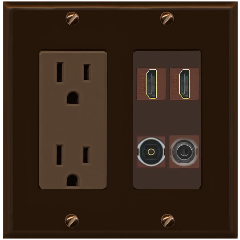 RiteAV 2 Port HDMI 1 Toslink 3.5mm Jack Wall Plate - Outlet [Brown/Brown]
