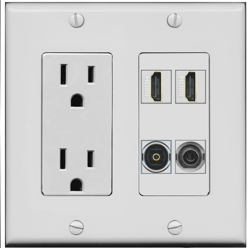 RiteAV 2 Port HDMI 1 Toslink 3.5mm Jack Wall Plate - Outlet [Gray/Gray]