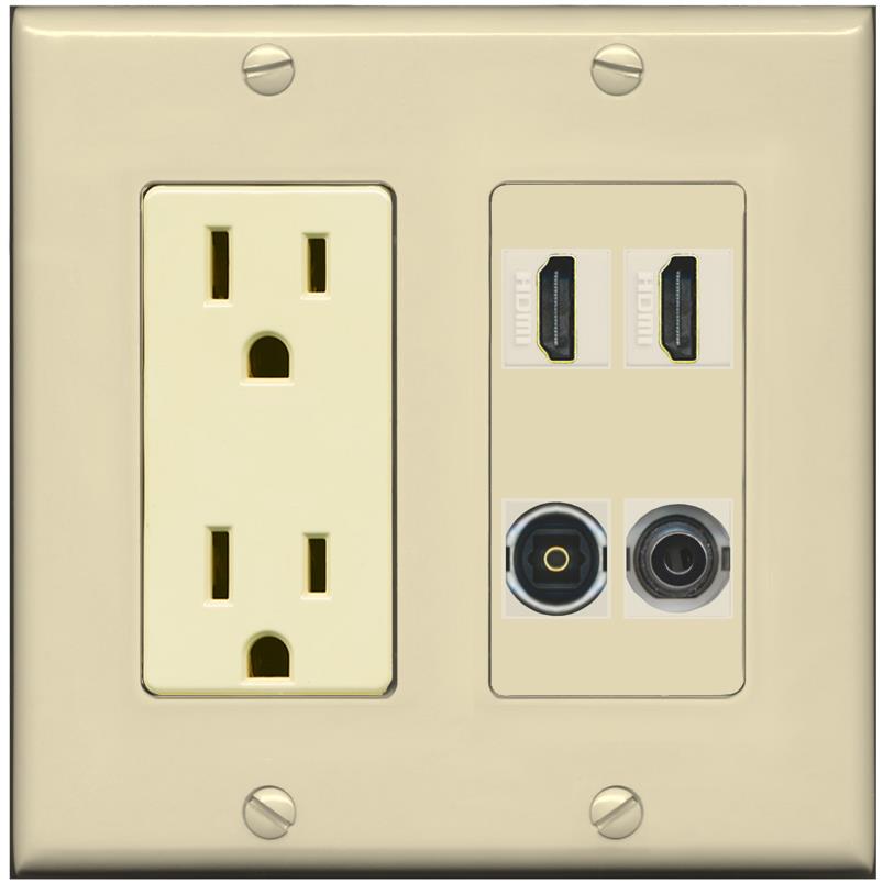 RiteAV 2 Port HDMI 1 Toslink 3.5mm Jack Wall Plate - Outlet [Ivory/Ivory]