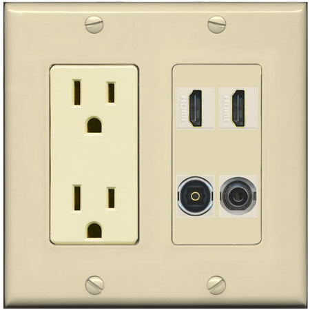 RiteAV 2 Port HDMI 1 Toslink 3.5mm Jack Wall Plate - Outlet [Ivory/Ivory]
