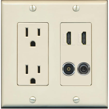 RiteAV 2 Port HDMI 1 Toslink 3.5mm Jack Wall Plate - Outlet [Light-Almond]