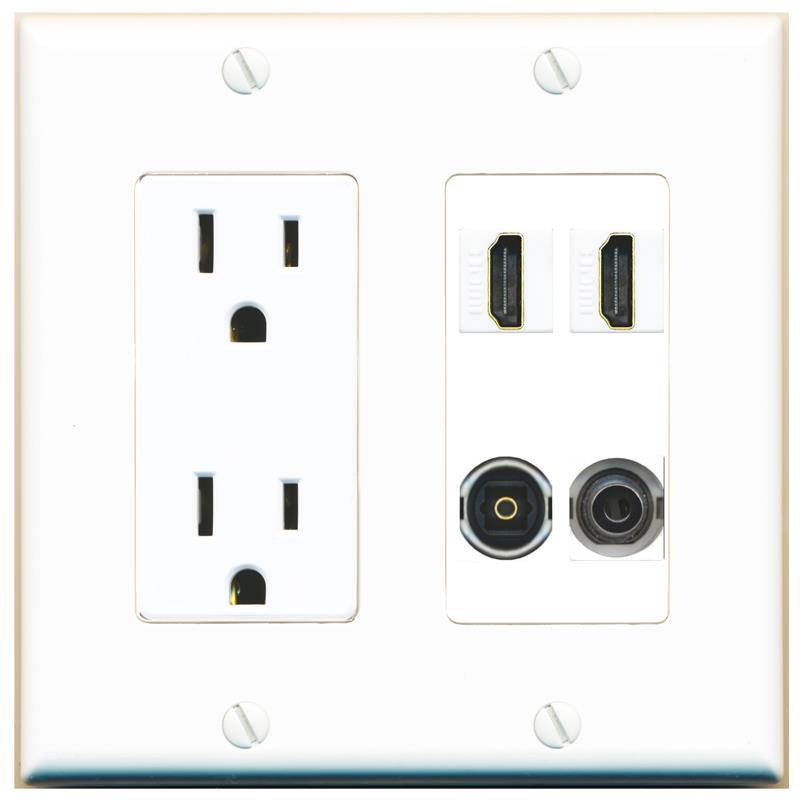 RiteAV 2 Port HDMI 1 Toslink 3.5mm Jack Wall Plate - Outlet [White]