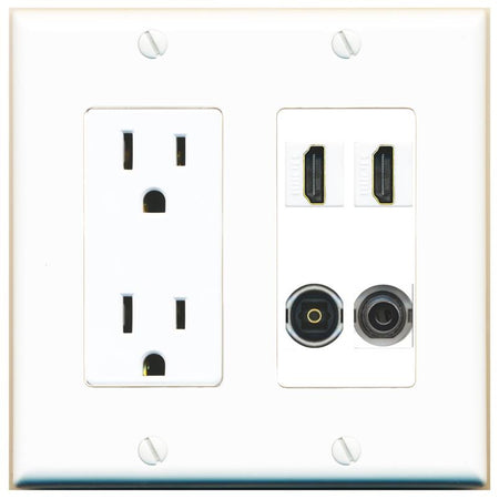 RiteAV 2 Port HDMI 1 Toslink 3.5mm Jack Wall Plate - Outlet [White]