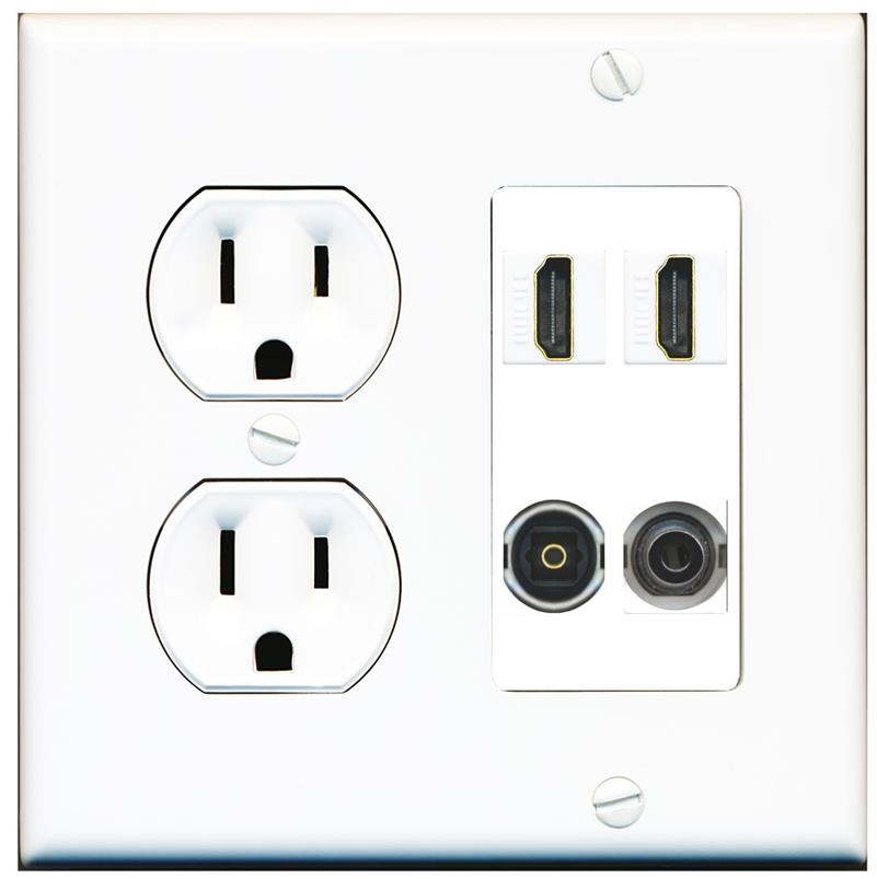 RiteAV 2 Port HDMI 1 Toslink 3.5mm Jack Wall Plate - Round Outlet [White]