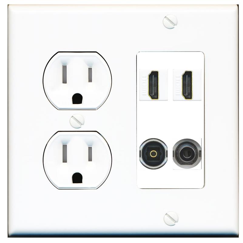 RiteAV 2 Port HDMI 1 Toslink 3.5mm Jack Wall Plate - Tamper Proof [White]