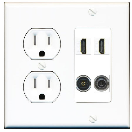 RiteAV 2 Port HDMI 1 Toslink 3.5mm Jack Wall Plate - Tamper Proof [White]