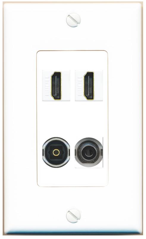 RiteAV 2 Port HDMI 1 Toslink 3.5mm Jack Wall Plate - 1 Gang [White]