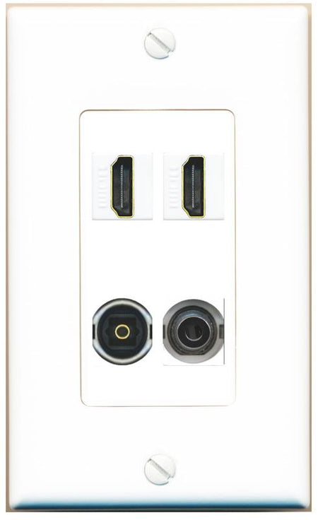 RiteAV 2 Port HDMI 1 Toslink 3.5mm Jack Wall Plate - 1 Gang [White]
