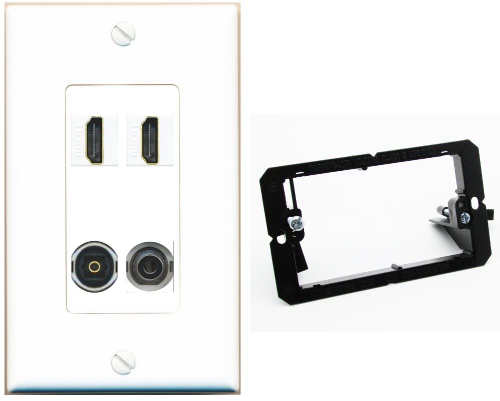 RiteAV 2 Port HDMI 1 Toslink 3.5mm Jack Wall Plate - Bracket [White]