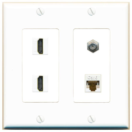 RiteAV 1 Port CAT6 COAX 2 HDMI Jack Wall Plate - 2 Gang [White]