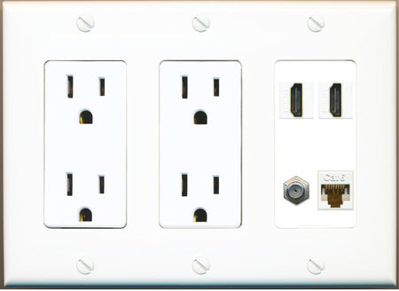 RiteAV 1 Port CAT6 COAX 2 HDMI Jack Wall Plate - 2 Outlet [White]
