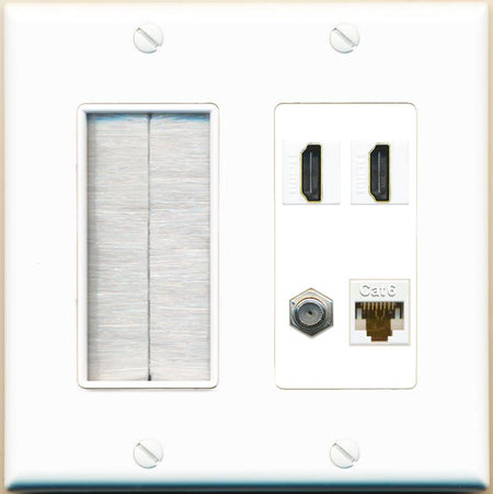 RiteAV 1 Port CAT6 COAX 2 HDMI Jack Wall Plate - Brush [White]