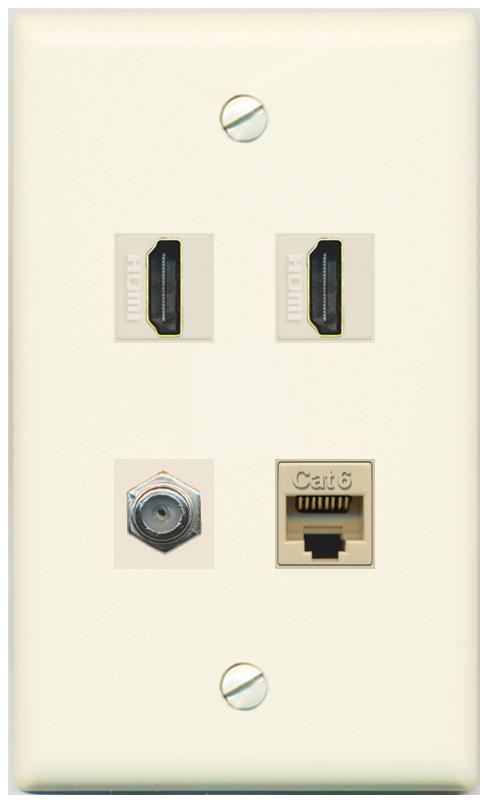 RiteAV 1 Port CAT6 COAX 2 HDMI Jack Wall Plate - Flat [Light-Almond]