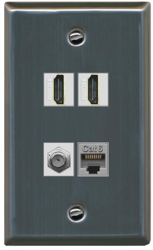 RiteAV 1 Port CAT6 COAX 2 HDMI Jack Wall Plate - Flat [Stainless Steel]