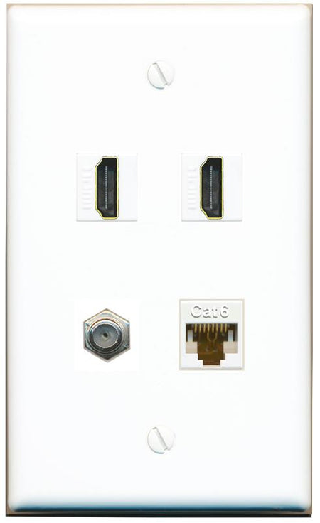 RiteAV 1 Port CAT6 COAX 2 HDMI Jack Wall Plate - Flat [White]