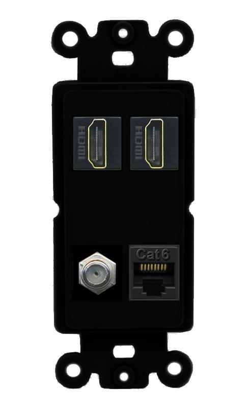 RiteAV 1 Port CAT6 COAX 2 HDMI Jack Wall Plate - Rocker [Black/Black]