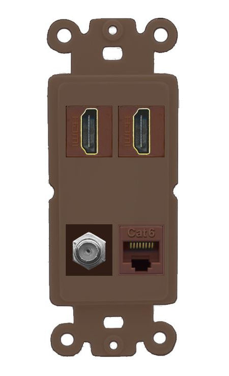 RiteAV 1 Port CAT6 COAX 2 HDMI Jack Wall Plate - Rocker [Brown/Brown]
