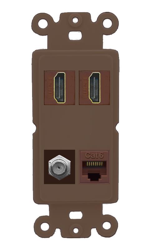RiteAV 1 Port CAT6 COAX 2 HDMI Jack Wall Plate - Rocker [Brown/Brown]