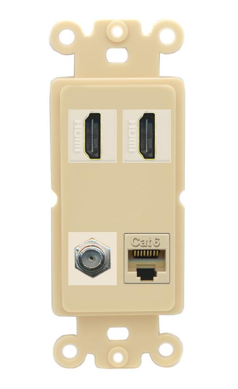 RiteAV 1 Port CAT6 COAX 2 HDMI Jack Wall Plate - Rocker [Ivory/Ivory]