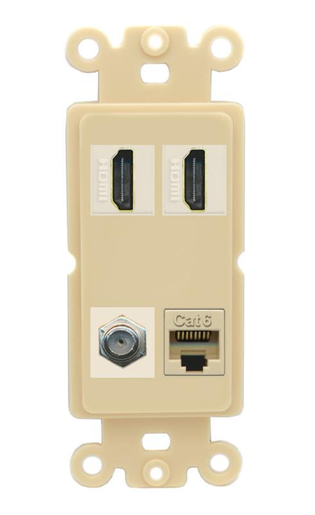 RiteAV 1 Port CAT6 COAX 2 HDMI Jack Wall Plate - Rocker [Ivory/Ivory]