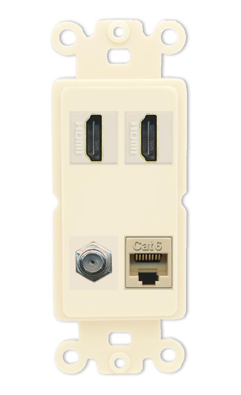 RiteAV 1 Port CAT6 COAX 2 HDMI Jack Wall Plate - Rocker [Light-Almond]