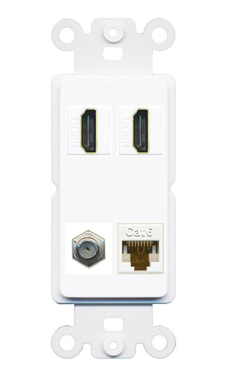 RiteAV 1 Port CAT6 COAX 2 HDMI Jack Wall Plate - Rocker [White]