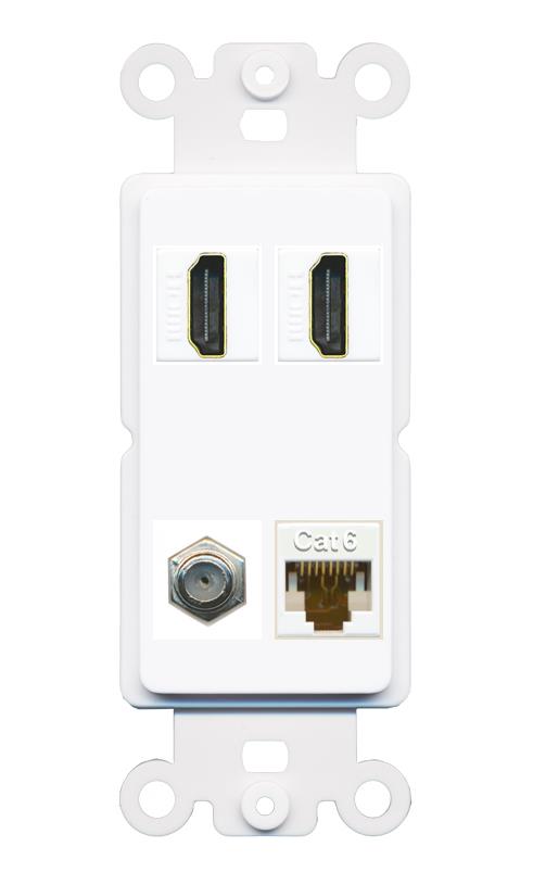 RiteAV 1 Port CAT6 COAX 2 HDMI Jack Wall Plate - Rocker [White]