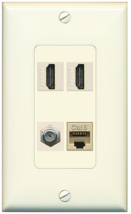 RiteAV 1 Port CAT6 COAX 2 HDMI Jack Wall Plate - 1 Gang [Light-Almond]