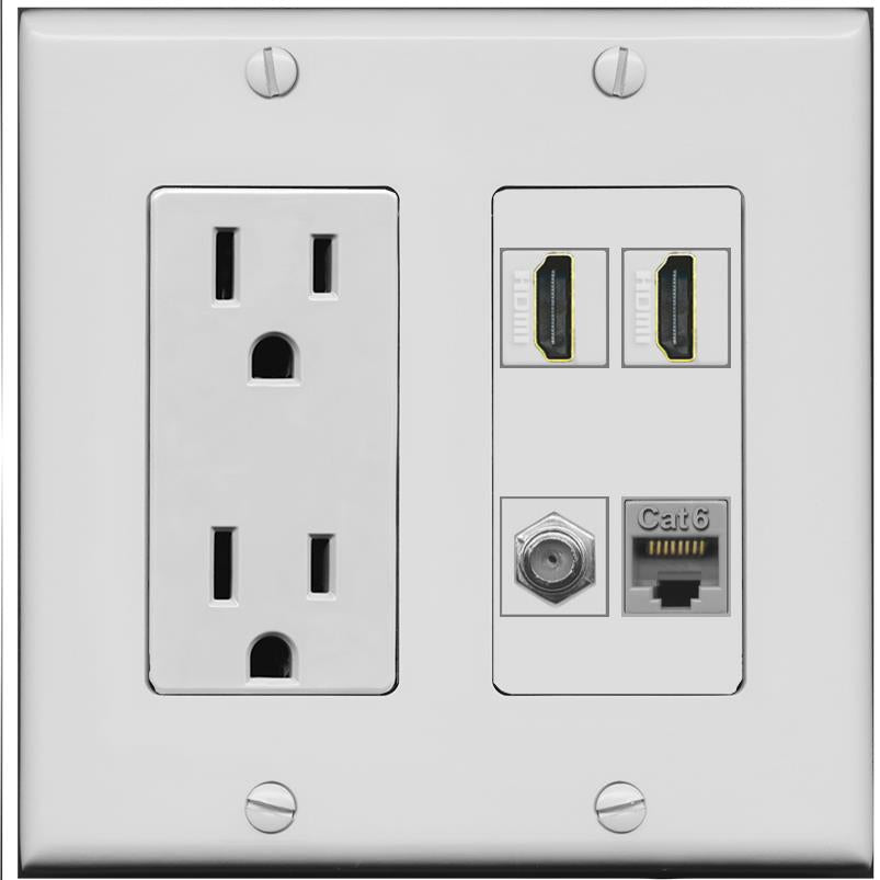 RiteAV 1 Port CAT6 COAX 2 HDMI Jack Wall Plate - Outlet [Gray/Gray]