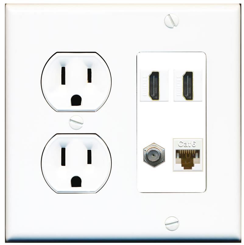 RiteAV 1 Port CAT6 COAX 2 HDMI Jack Wall Plate - Round Outlet [White]