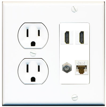 RiteAV 1 Port CAT6 COAX 2 HDMI Jack Wall Plate - Round Outlet [White]