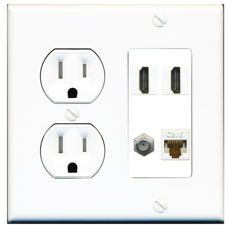 RiteAV 1 Port CAT6 COAX 2 HDMI Jack Wall Plate - Tamper Proof [White]
