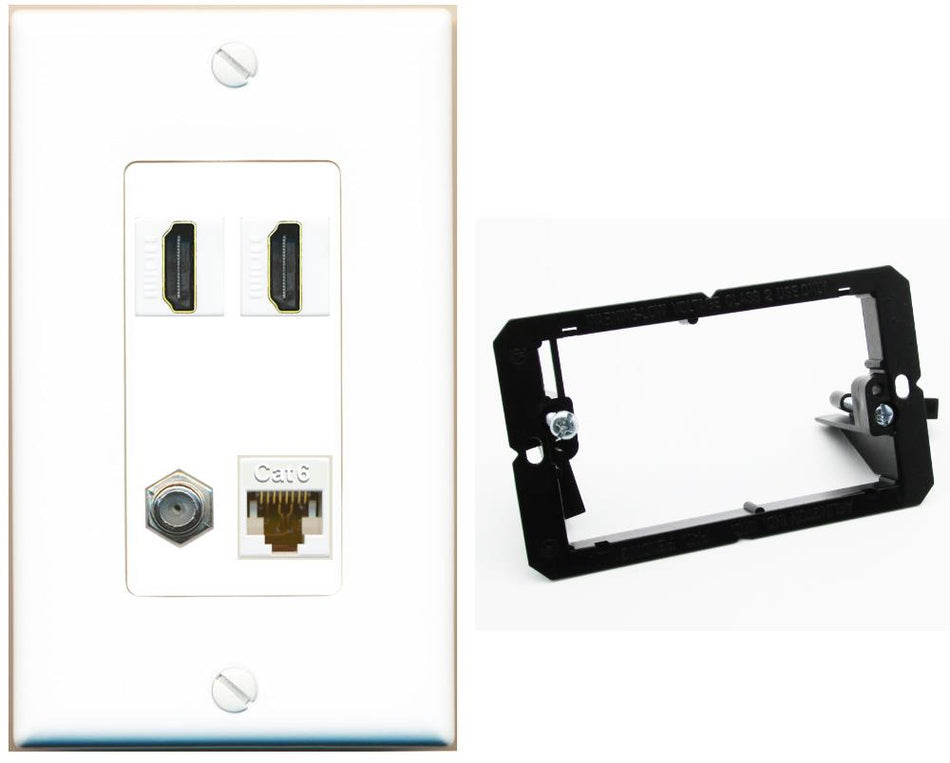 RiteAV 1 Port CAT6 COAX 2 HDMI Jack Wall Plate - Bracket [White]