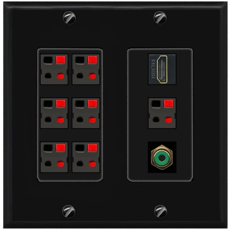 RiteAV 7.1 Surround Sound 7 Speaker Wall Plate with 1 Port HDMI RCA - 2 Gang [Black/Black]