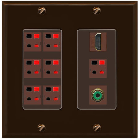 RiteAV 7.1 Surround Sound 7 Speaker Wall Plate with 1 Port HDMI RCA - 2 Gang [Brown/Brown]