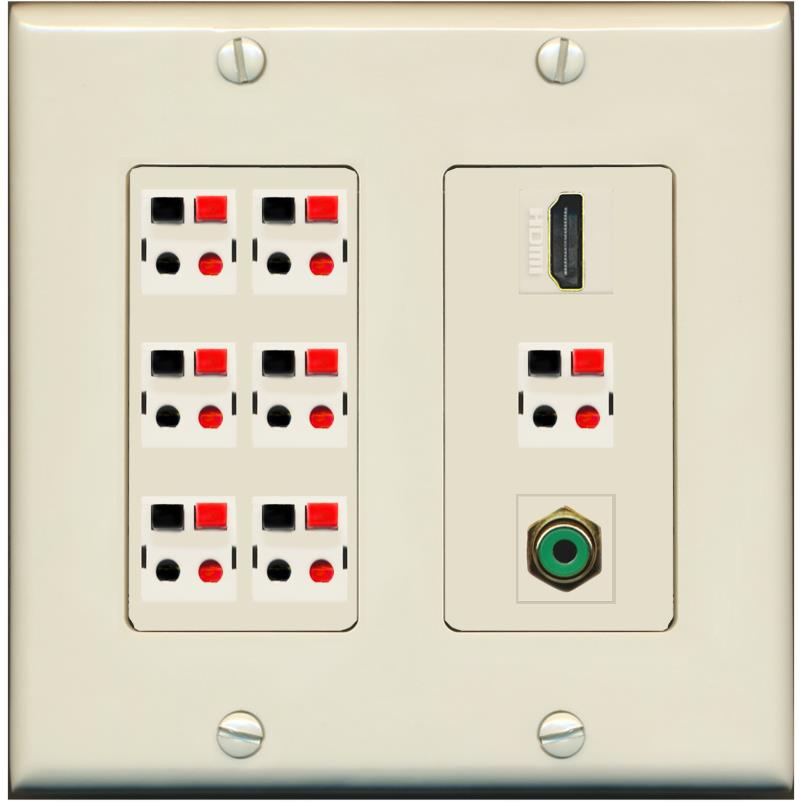 RiteAV 7.1 Surround Sound 7 Speaker Wall Plate with 1 Port HDMI RCA - 2 Gang [Light-Almond]