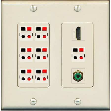 RiteAV 7.1 Surround Sound 7 Speaker Wall Plate with 1 Port HDMI RCA - 2 Gang [Light-Almond]