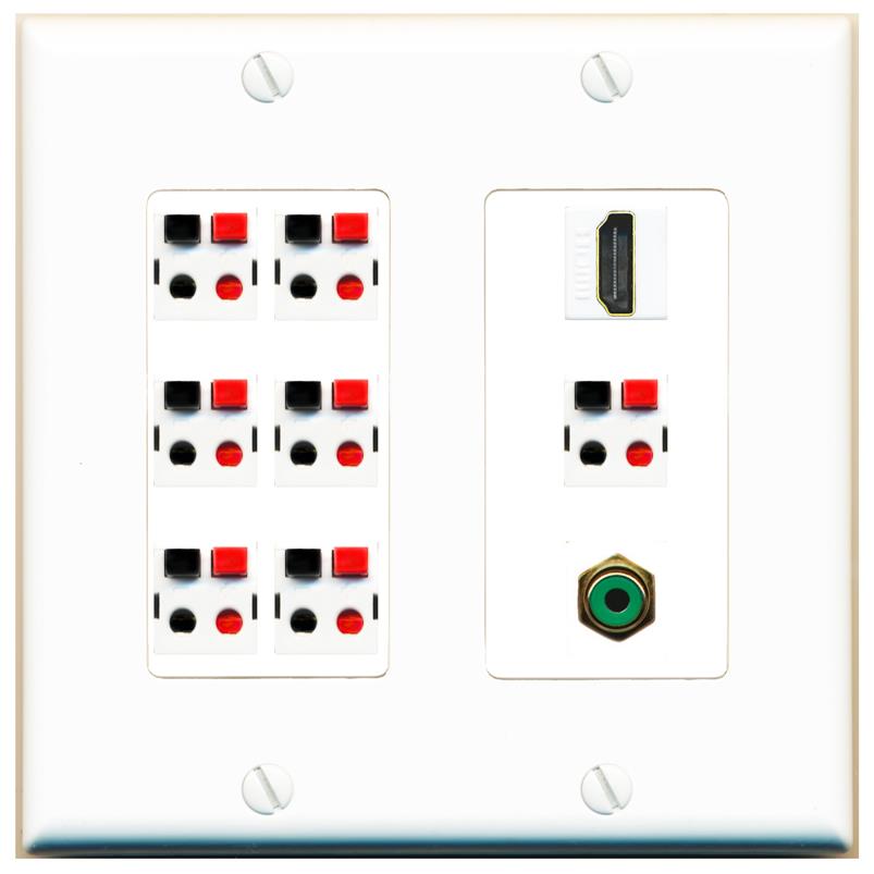 RiteAV 7.1 Surround Sound 7 Speaker Wall Plate with 1 Port HDMI RCA - 2 Gang [White]