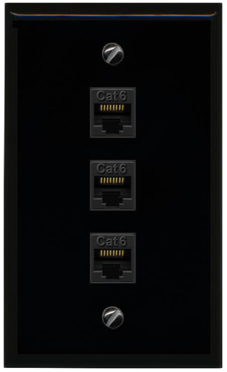 RiteAV - 3 Port Cat6 Ethernet Female-Female Wall Plate - Flat [Black/Black]