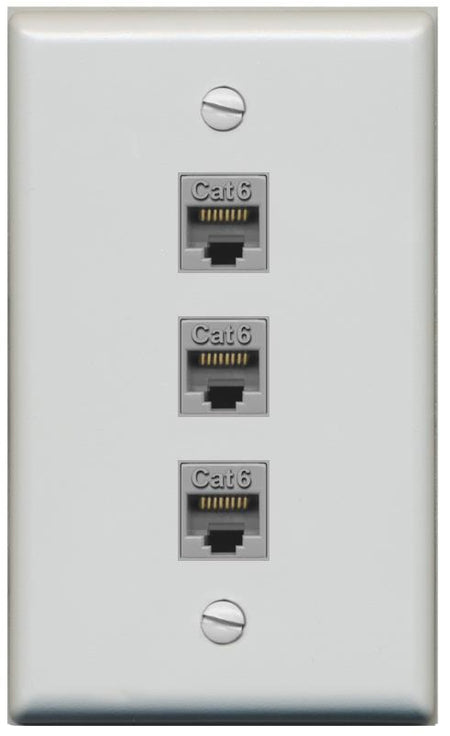 RiteAV - 3 Port Cat6 Ethernet Female-Female Wall Plate - Flat [Gray/Gray]