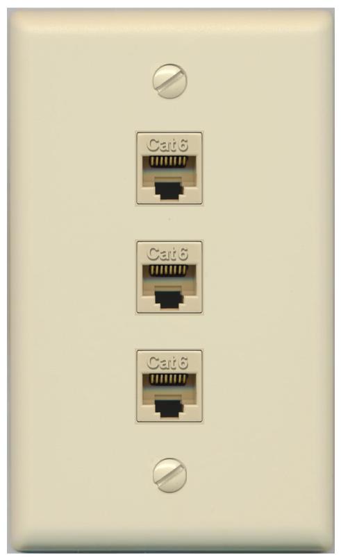 RiteAV - 3 Port Cat6 Ethernet Female-Female Wall Plate - Flat [Ivory/Ivory]