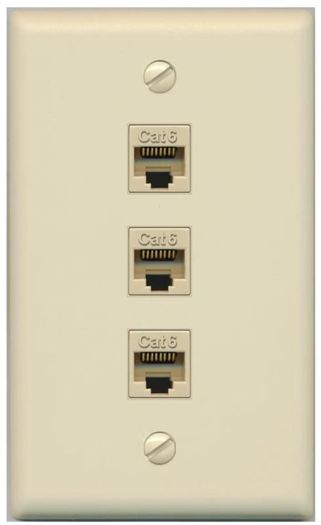 RiteAV - 3 Port Cat6 Ethernet Female-Female Wall Plate - Flat [Ivory/Ivory]