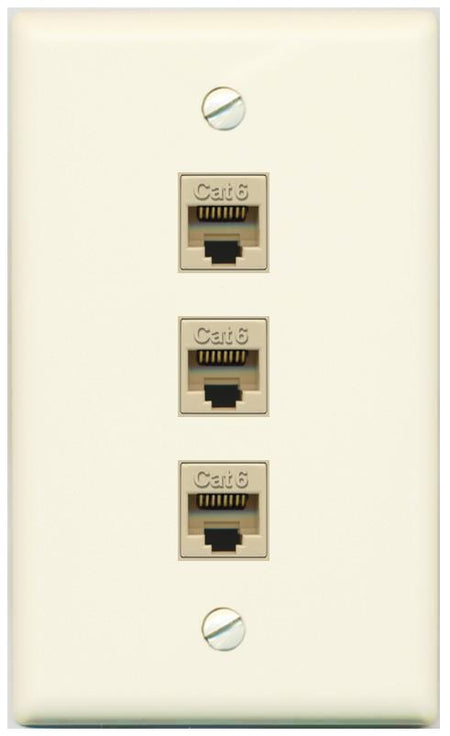 RiteAV - 3 Port Cat6 Ethernet Female-Female Wall Plate - Flat [Light-Almond]
