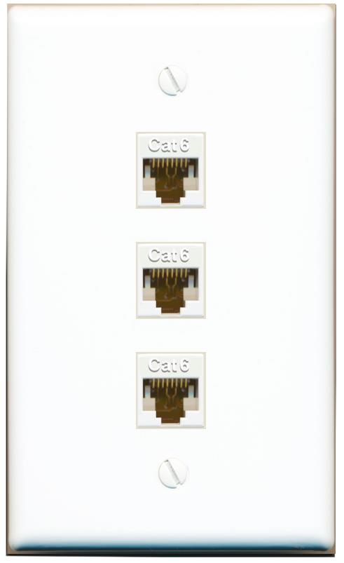 RiteAV - 3 Port Cat6 Ethernet Female-Female Wall Plate - Flat [White]
