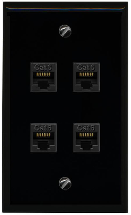 RiteAV - 4 Port Cat6 Female-Female Wall Plate - Flat [Black/Black]