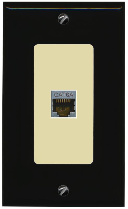 RiteAV CAT 6A 1 Port Shielded Cat6a Wall Plate 1 Gang Decorative - 1 Gang [Black/Ivory]